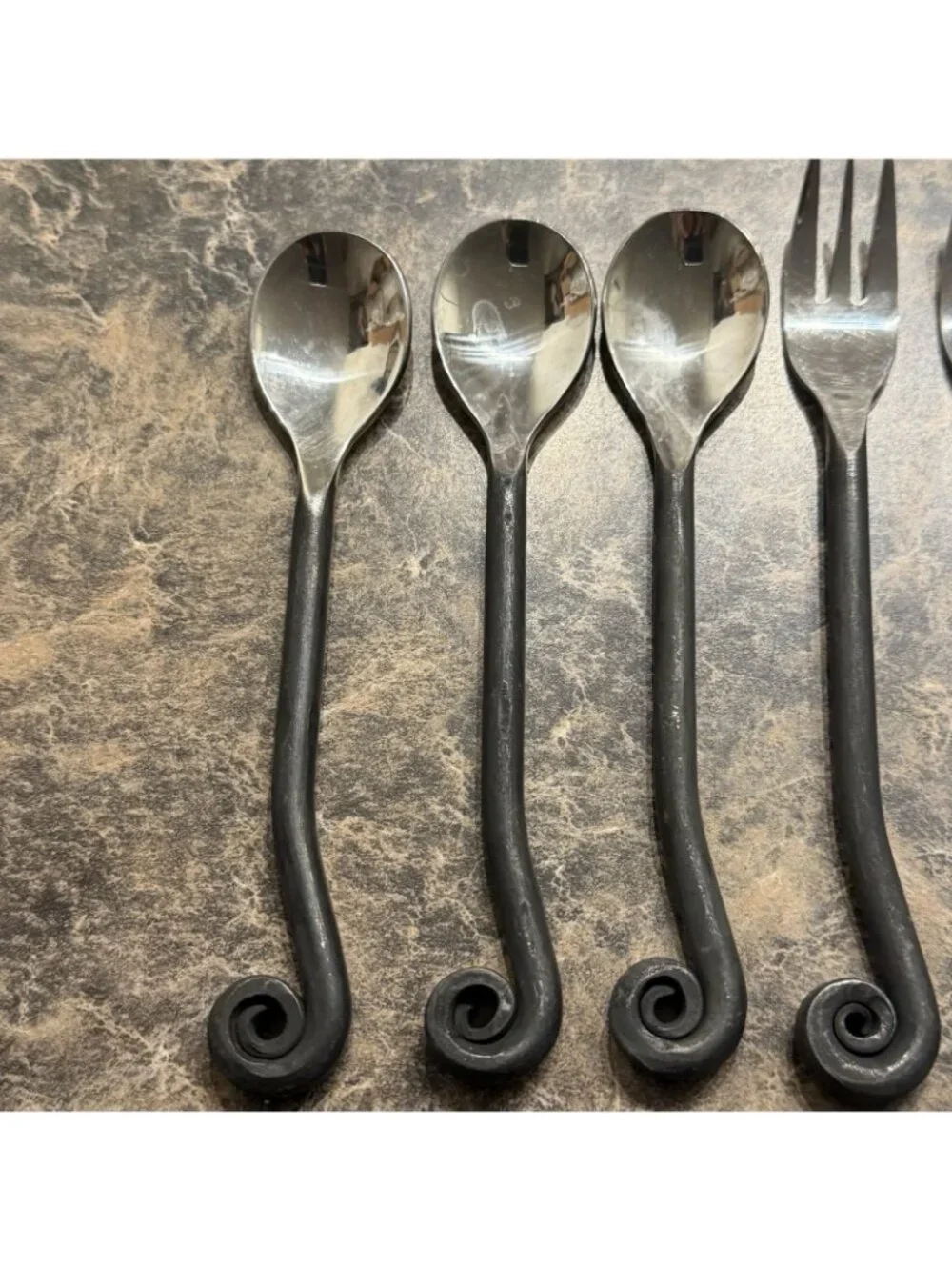 Gourmet Settings Treble Clef Flatware Appetizer Cocktail Set 6 Pc Black Handles